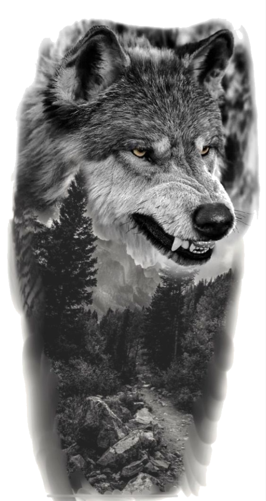 Original wolf and forest tattoo artwork from the TryTattoo3D shared example
