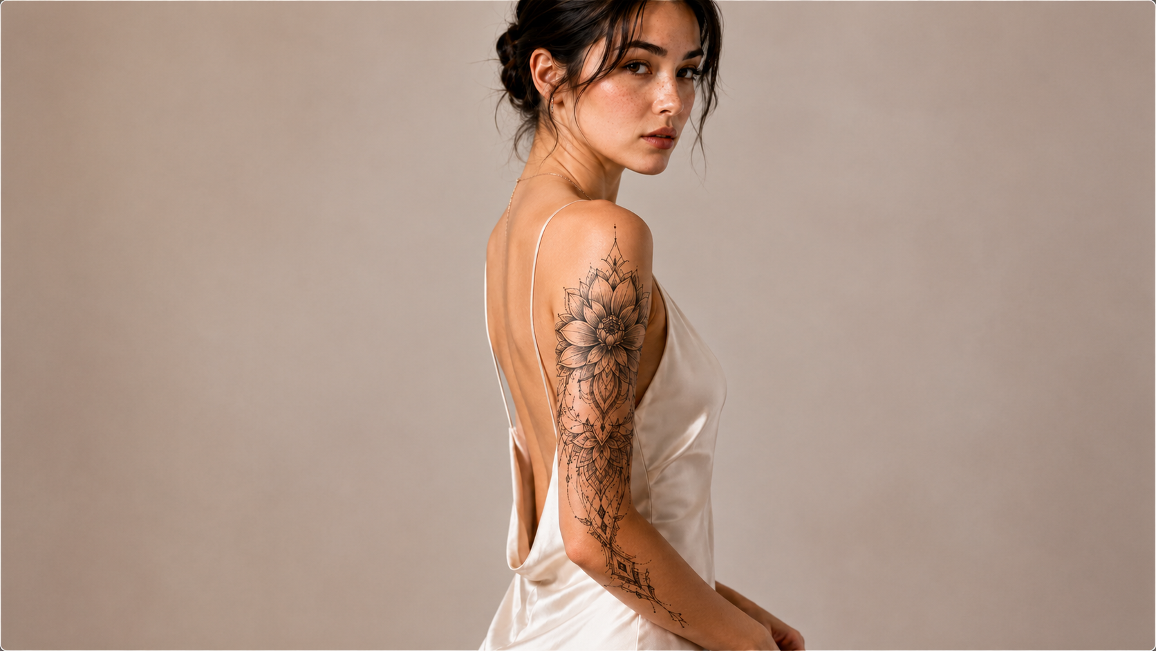 Corresponding floral mandala sleeve on the arm, from the Tat Ink reference example
