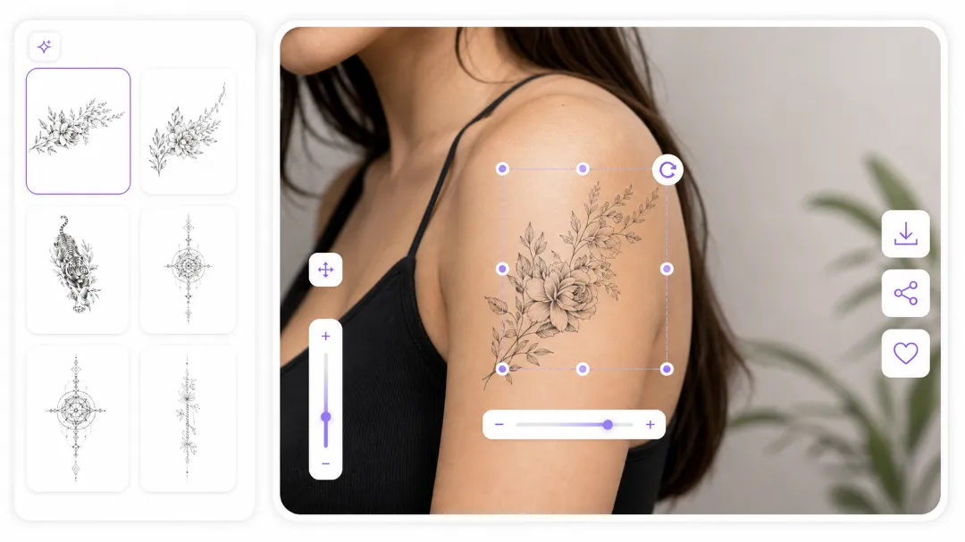 Reference illustration of a floral tattoo positioned on a shoulder, from Tat Ink