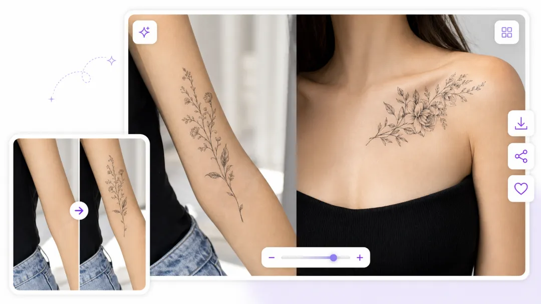 Illustrative floral tattoo placements on a forearm and shoulder, from Tat Ink