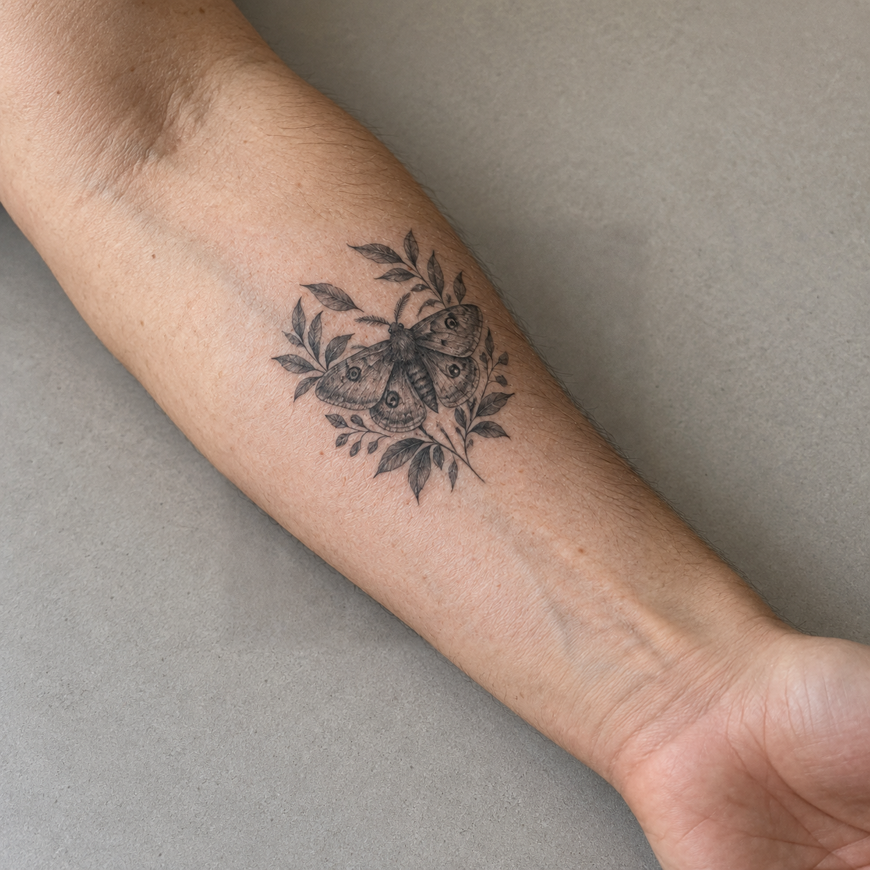 Moth cover concept composited into the original synthetic forearm photograph