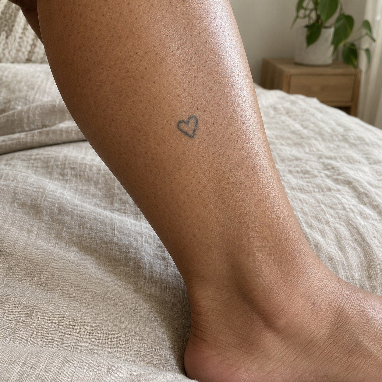 Original synthetic calf photograph with a small heart tattoo